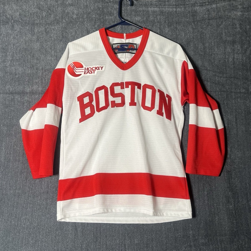 SP Apparel Boston University Terriers Hockey Jersey Boys L/XL FloKnit NCAA Red